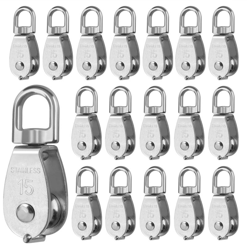 GENHAKON 18 PCS M15 Stainless Steel Crane Pulley Blocks with Swivel Hooks, Anti-Rust, Durable Single Pulley Block, Reliable Lifting and Towing Wheels for Wire Rope, Camping, Hiking, and More by - Image 1